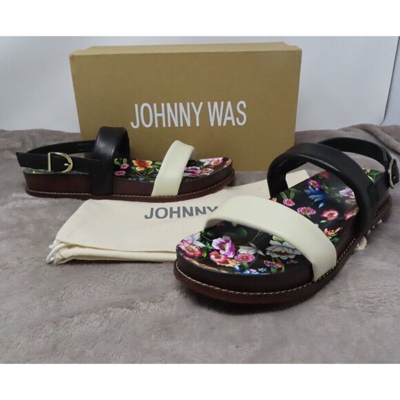 Johnny Was Double Band Leather Sandal Ombre Multicolor Floral Women Size 10 NEW - Picture 1 of 12